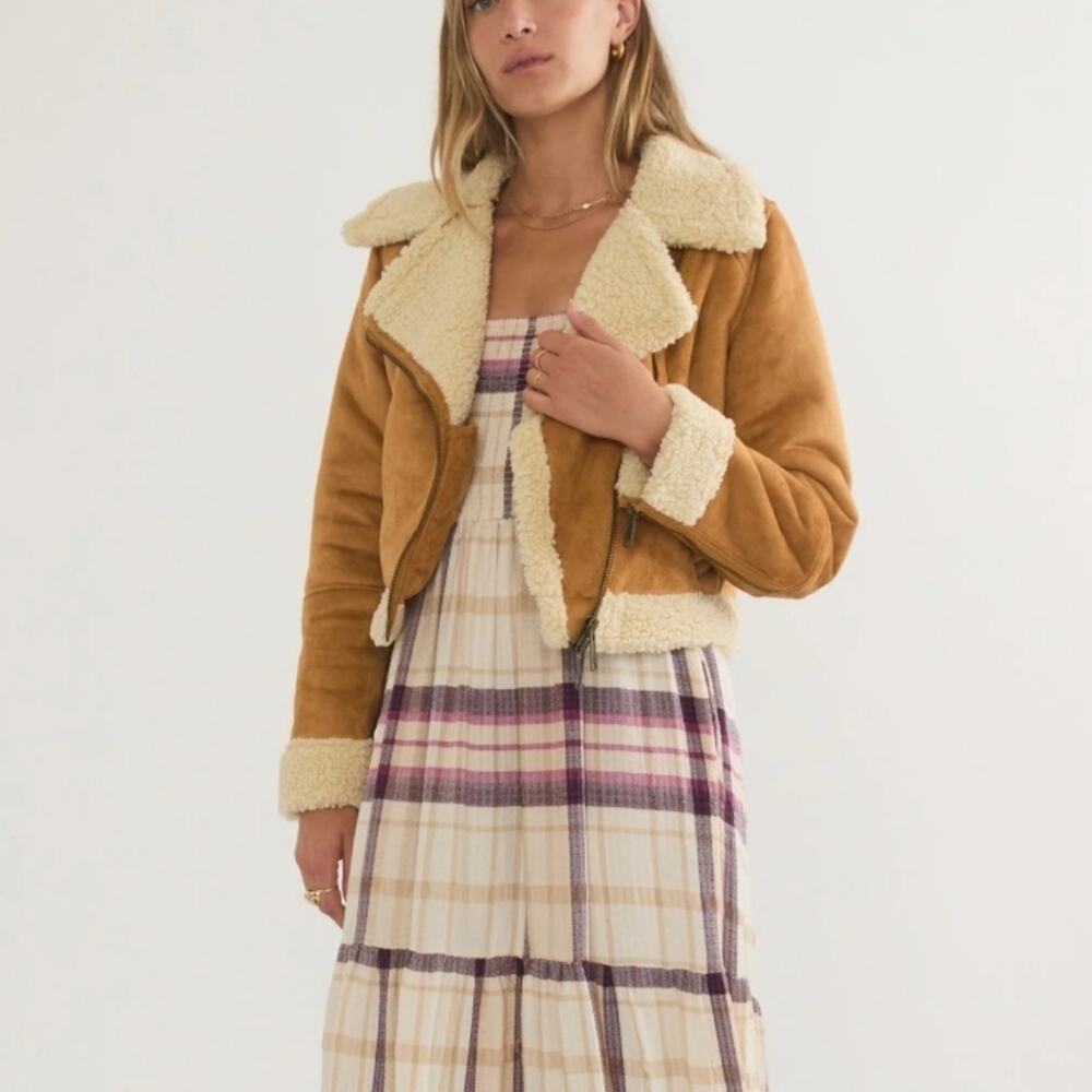 Marine Layer Chestnut Sherpa Moto Jacket L